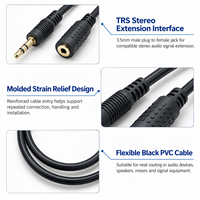 Câble d'extension audio stéréo 3,5 mm TRS mâle vers jack femelle, noir, PVC, signal audio, 1m 2m 3m 5m, OEM personnalisé