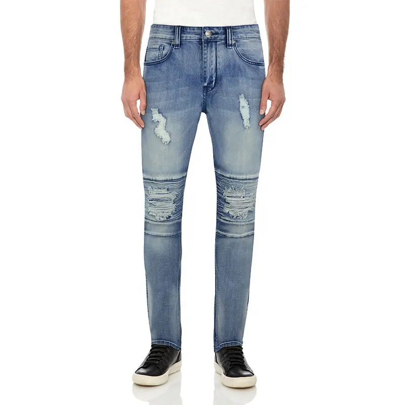 Mode Oem Aangepaste Hoge Kwaliteit Skinny Fit Beschadigd Denim Jeans Mannen Slim Ripped Jean Broek