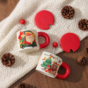 Taza de Café de Cerámica de 320 ml con Diseño Navideño de Dibujos Animados, con Tapa y Cuchara, Apta para Alimentos, Personalizada - Product Image 2