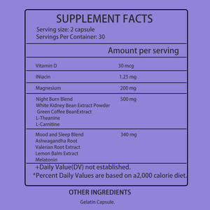 OEM ODM Nacht-Fettverbrennung, Abnehmpillen mit Magnesium Melatonin CLA L-Carnitin; Appetitzügler-Nahrungsergänzungsmittel - Product Image 3