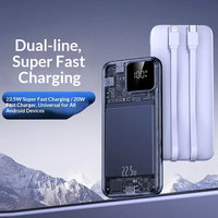 Batterie externe portable en promotion avec une grande capacité de 10000 mAh, charge rapide 22,5 W, câble intégré et impression de logo personnalisable