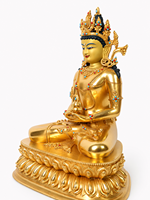 Statue antique Amitayus Bouddha de la longue vie, sculpture artisanale en laiton plaqué or avec thème ange pour la décoration d'autel de maison ou de jardin