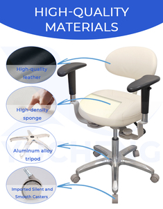 Tabouret dentaire ergonomique rotatif à 360° avec accoudoirs réglables en hauteur, en cuir microfibre de qualité médicale pour une utilisation prolongée en clinique - Product Image 6
