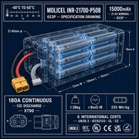 Batterie Li-Ion Molicel P50B 6S3P 21.6V 15000mAh 324Wh 180A INR21700 XT90 à décharge rapide 12C pour drone UAV et applications de levage lourd