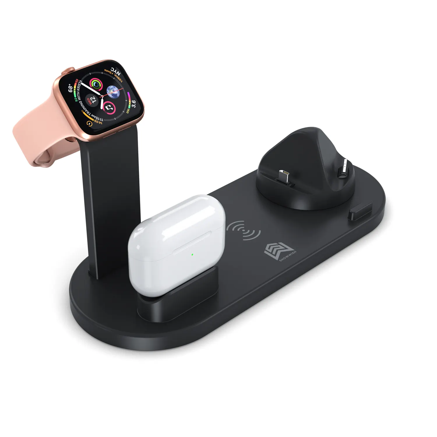 Showwishワイヤレス充電器スタンド4in1ワイヤレス充電ステーションドック (USB付き) Apple Watch iWatch 5 4 3 2 1、Airpods、iPhone