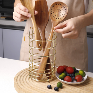 Support de rangement moderne doré pour ustensiles de cuisine, panier de rangement en maille de fer pour capsules de café, couteaux, fourchettes et cuillères - Product Image 1