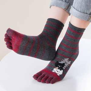<span class=keywords><strong>Chaussettes</strong></span> mi-mollet à cinq doigts pour femmes, motif rayé de <span class=keywords><strong>chat</strong></span> de dessin animé - Product Image 3