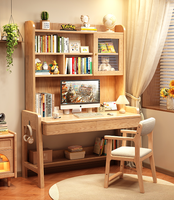 Bureau d'étude en bois massif avec huche et armoire à porte vitrée, bureau d'écriture ergonomique réglable en hauteur pour enfants, vente en gros pour chambre à coucher