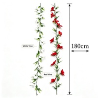 Guirlande suspendue artificielle faite à la main de 180 cm avec fleurs blanches/rouges et feuilles de fougère pour décoration de mariage et de maison (vente en gros)