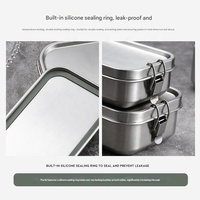 304 Edelstahl-Lunchbox mit Auslaufsicherem Metalldeckel, Bambusdeckel Bento-Box, Tragbarer Lebensmittelbehälter für Mahlzeiten Unterwegs, Schule