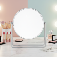 Miroir cosmétique de bureau pliable en métal sur mesure, finition argentée, double face, grossissement 1X/2X, éclairé pour le maquillage