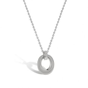 Collar con Colgante Circular Hueco de Diseño Minimalista y Elegante Dylam para Mujer, en Plata S925 con Baño de Rodio y Oro de 18K, Superficie Lisa - Product Image 1
