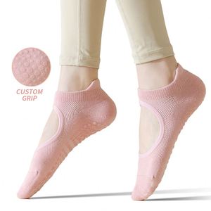 Custom Logo Low MOQ Cotton Non-Slip Comfortable Silicone Ankle Yoga Socks Straps for Women Pilates Ballet Barre Socks - Product Image 1