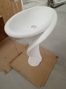 Piso único brillante forma de flor lavabo Pedestal de superficie sólida piedra lavabo para cuarto de baño - Product Image 4