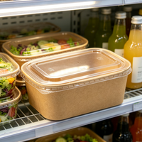 Groothandel Wegwerp Biologisch Afbreekbare Kraft Papieren Saladekom Twee Dekselopties Transparant Plastic & Papieren Deksel Magnetronbestendige Voedselverpakking