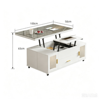 Table basse multifonctionnelle avec plateau en verre relevable, table à manger convertible, table pliable mobile, bureau moderne pour salon