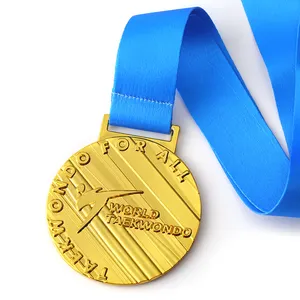 Pabrik OEM Hesank Gratis Desain Kualitas Tinggi Kustom Paduan Seng Mengkilap Medali Emas Kustom Taekwondo Medali