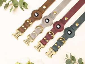 Cuero con estuche, soporte AirTag Vintage, Collar personalizado, regalos para mascotas, collar de perro con nombre - Product Image 4