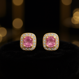 Orecchini a Perno in Cristallo Rosa Dorato con Aureola di Diamanti, Placcati in Oro 18K, Gioielli da Festa per Donne, Design Geometrico Classico - Product Image 2