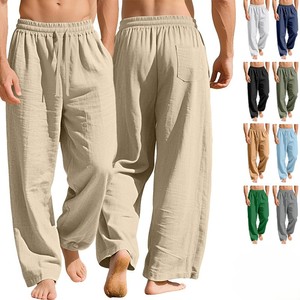 <strong>Linen</strong> Pants <strong>Men</strong> Wide Leg Summer Flowy Pants Breathable Beach Vacation Clothes Elastic Waist Travel <strong>Trousers</strong> with Pockets - Product Image 1