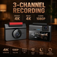 Caméra de tableau de bord IPS 1080P, enregistreur vidéo 3 canaux, WiFi, écran 3 pouces, port USB, batterie 150 mAh, enregistrement en boucle, capteur G, garantie 1 an