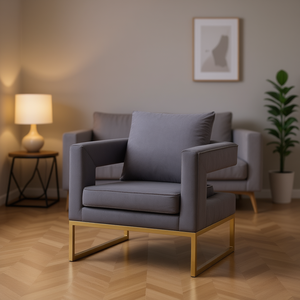 Fauteuil en velours gris, design moderne, pieds en métal, meubles de salon - Product Image 2