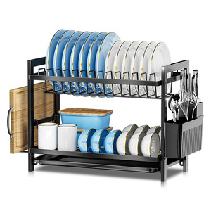 Égouttoir à vaisselle double couche en acier au carbone pour comptoir de cuisine avec porte-couverts et plateau pour un séchage rapide et un rangement facile - Product Image 2