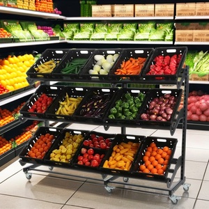 Exhibición de supermercado de frutas y verduras frescas de un solo lado, soporte para frutas y verduras, estante para góndola con <span class=keywords><strong>Baseket</strong></span> - Product Image 3