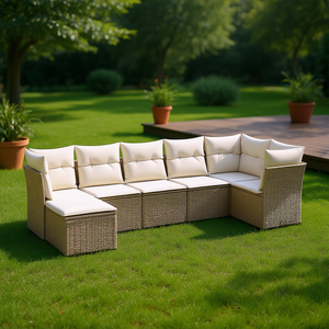 Ensemble de canapés de jardin modulaires en polyrotin beige, 7 pièces, mobilier d'extérieur au design contemporain, sièges confortables - Product Image 2