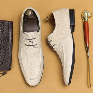 Nouveauté Chaussures en cuir à bout rond de style européen à motif crocodile pour hommes Chaussures derby en cuir véritable - Product Image 5