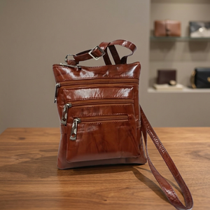 Pochette à fermeture éclair en cuir véritable artisanal, grande capacité, durable, imperméable, écologique, à longue sangle, pour filles, style décontracté et tendance - Product Image 3