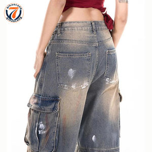 Calças Cargo Unissex Personalizadas em <span class=keywords><strong>Jeans</strong></span> Vintage Desgastado com Estampa Tie-Dye e Múltiplos Bolsos com Zíper - Product Image 5