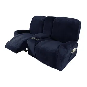 New design Luxury Stretchable Breathable Smoothly 2 seater 8 Pieces Velvet Slipcovers Recliner Covers With Glasses Holders