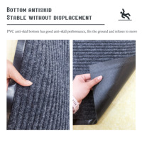 Tapis en rouleau fin tissé en polypropylène doublement côtelé, lavable, avec tapis de porte en PVC antidérapant et absorbant l'eau, gris foncé moderne