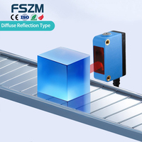 Sensor Fotoelektrik Optik dengan Pengaturan Jarak Deteksi, Supresi Latar Belakang, Cahaya Strip Merah Terlihat, Output NPN/PNP
