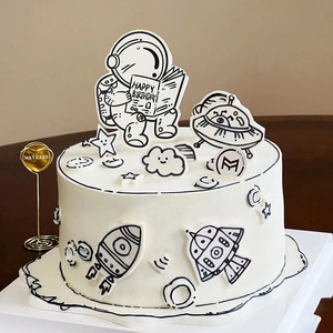 Neue hand gezeichnete Art <span class=keywords><strong>Astronaut</strong></span> Geburtstags torte Dekoration Cartoon Space Cake Topper zum Backen Dekoration - Product Image 1
