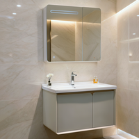 Miroir intelligent mural pour salle de bain, taille personnalisée 60-100 cm, style minimaliste, armoire en PVC kaki, éclairage LED doux, garantie 3 ans