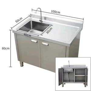 Wastafel Dapur Tunggal 36 Inci Bahan Stainless Steel 304 Tipe Undermount dengan Meja Kerja dan Kabinet Penyimpanan untuk Meja Dapur Besar - Product Image 3