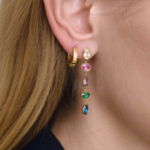 Boucles d'oreilles pendantes géométriques en zircon, acier inoxydable, serti clos, formes elliptiques, quadrilatères et en forme de cœur, JDE0312203-WT - Product Image 2