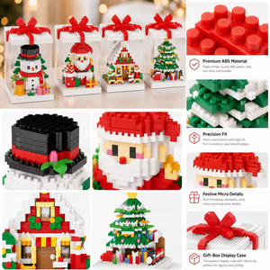 Micro blocs de construction de Noël, jouets éducatifs en mini briques, modèle de maison dans les arbres, bonhomme de neige, Père Noël, jouet de puzzle DIY pour enfants, cadeau de Noël - Product Image 1