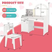 Ensemble de coiffeuse et chaise pour enfants avec miroir lumineux, tiroirs et étagères de rangement, table de maquillage en bois pour filles