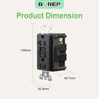 Prise GFCI Barep 20A, homologuée CULus, résistante aux intempéries et aux manipulations, avec fonction d'auto-test, 125V, conforme aux normes UL943/498, noire