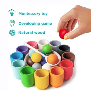 제조 업체 사용자 정의 jeux 어린이 몬테소리 giochi 몬테소리 공 및 컵 나무 장난감 유아
