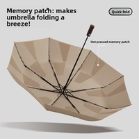 Parapluie pliant à trois volets de 27 pouces avec poignée en bois massif, tissu pongé haute densité, ouverture entièrement automatique – Cadeaux d'affaires haut de gamme