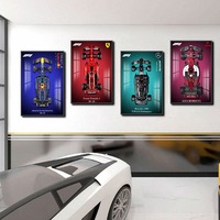Tableau décoratif premium en blocs de construction 3D de voiture de course avec éclairage LED, motif de voiture de sport, pour salon, véranda, chambre