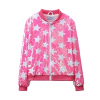 Filles Sequin Hoodies Mode Personnalisé Étoile Sequin Fille Printemps Automne Bomber Veste Léger Étincelle À Manches Longues Fermeture Éclair Manteau