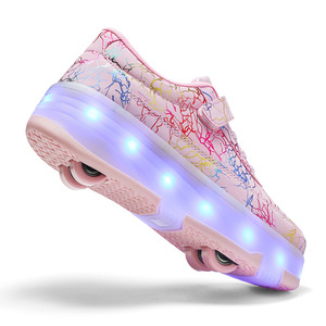 Kids Roller Shoes With Led Lights Double Row Wheels Mesh Lining Size 29 42 - Product Image 5