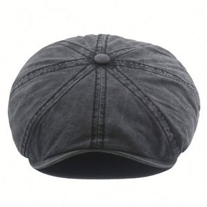 Wholesale Spring Autumn Faded Washed Cotton 8 Panels Newsboy Cap Fitted Vintage Washed Men Beret <b>Hat</b> - Product Image 2