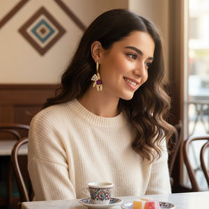 Boucles d'oreilles pendantes en pierre blanche de style ours en peluche, fabrication artisanale turque, argent sterling 925, vente en gros - Product Image 3