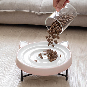 Cuenco de alimentación lenta para gatos, diseño simple y redondeado de cerámica, alimentador antiasfixia para mascotas - Product Image 4